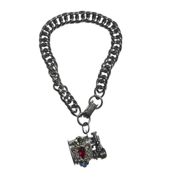 Vintage Bracelet Miniature Lighter Charm With Jeweled Embellishments - Picture 12 of 16